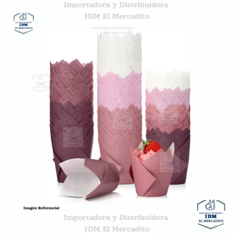 Capsulas de papel para Muffin estilo tulipán, Cupcakes, 50 unidades por paquete aproximadamente, degrado color rosa