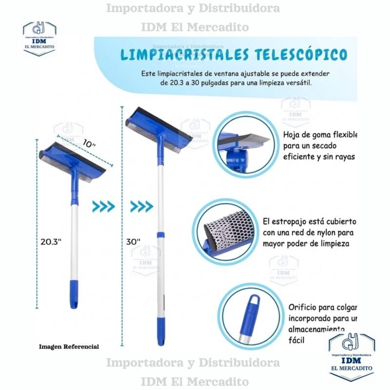 Escobilla de ventanas con varilla de extensión de 20-30 pulgadas para Coche Parabrisas Espejo Limpieza de vidrio