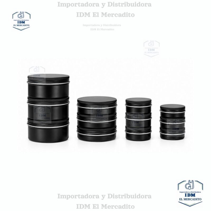 Envase de aluminio cremera 200 gr, 100 gr 50 gr, 30 gr, negra con tapa de aluminio rosca con liner plateada