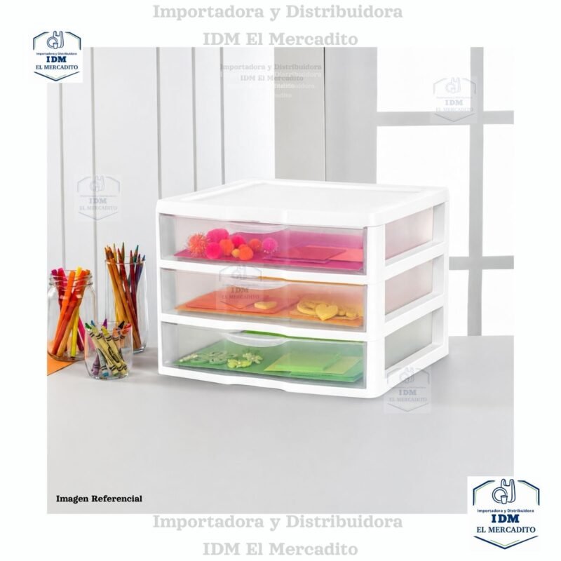 Organizador Sterilite de 3 niveles de 3 cajones anchos, organizador de escritorio de plástico con cajones transparentes