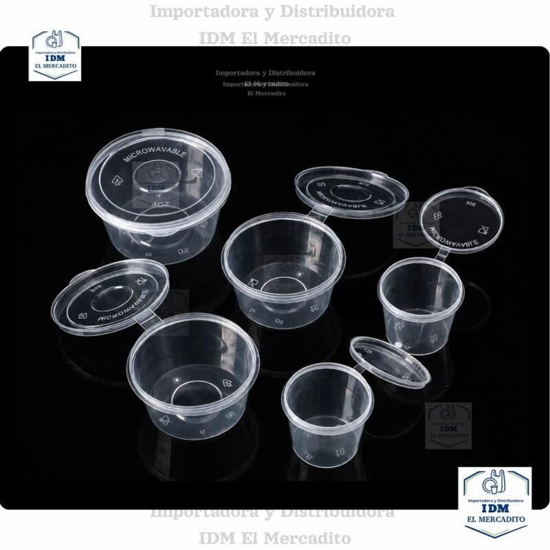 Tazas souffle transparentes para salsas, condimentos, con tapa unidas, 1 oz, 2 oz, 3 oz y 5 oz, en paquetes de 25 unidades