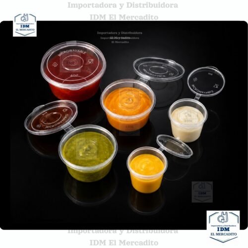 Tazas souffle transparentes para salsas, condimentos, con tapa unidas, 1 oz, 2 oz, 3 oz y 5 oz, en paquetes de 25 unidades