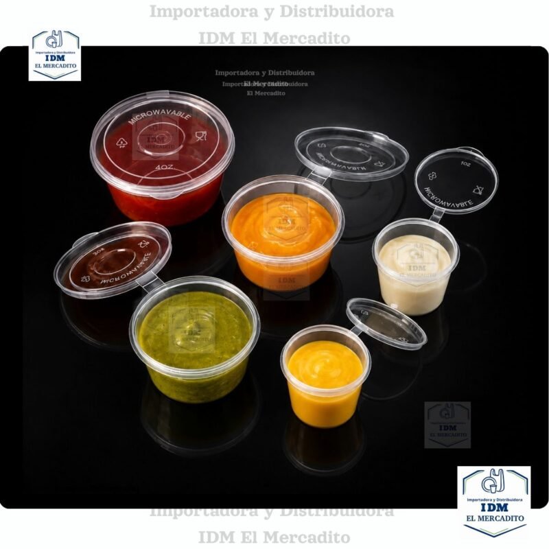 Tazas souffle transparentes para salsas, condimentos, con tapa unidas, 1 oz, 2 oz, 3 oz y 5 oz, en paquetes de 25 unidades