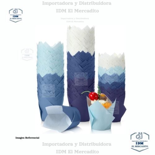 Capsulas de papel para Muffin estilo tulipán, Cupcakes, 50 unidades por paquete aproximadamente, color azul