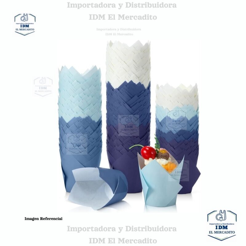 Capsulas de papel para Muffin estilo tulipán, Cupcakes, 50 unidades por paquete aproximadamente, color azul
