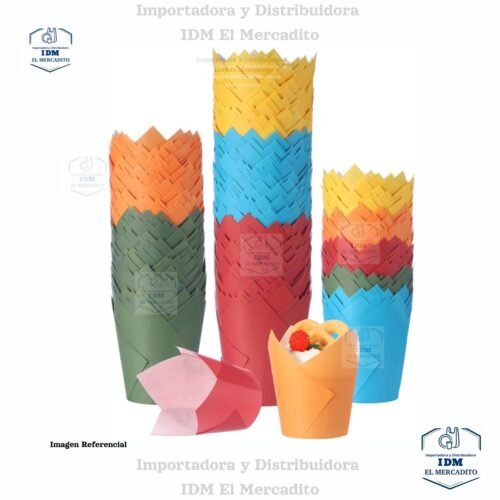 Capsulas de papel para Muffin estilo tulipán, Cupcakes, 50 unidades por paquete aproximadamente, color variados