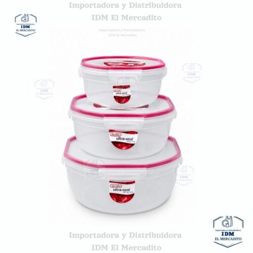 Recipiente Hermético Redondo de Plástico Transparente Sterilite Rocket Red Ultra Seal, 2.4 Litros / 4.4 Litros / 7.7 Litros