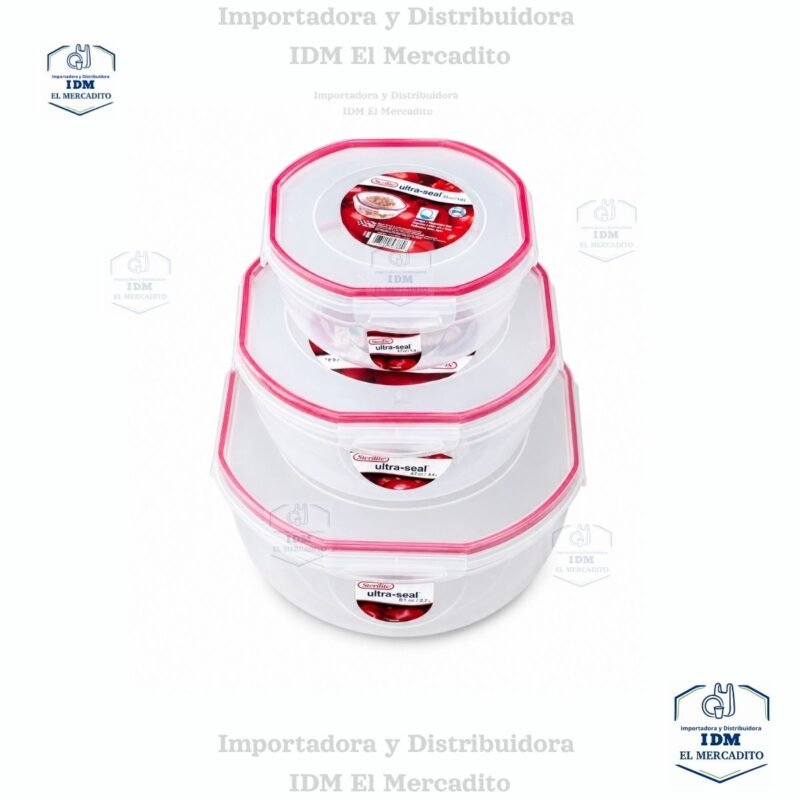 Recipiente Hermético Redondo de Plástico Transparente Sterilite Rocket Red Ultra Seal, 2.4 Litros / 4.4 Litros / 7.7 Litros