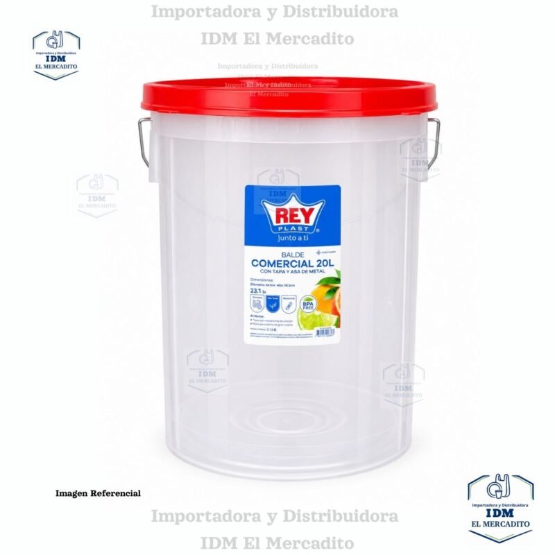 Balde Comercial #5, 20 Litros C/ Tapa Comercial Y Asa De Metal