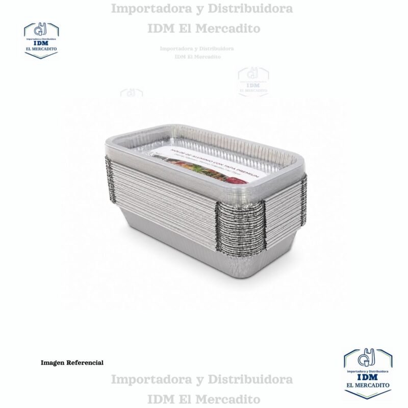 Molde de aluminio 22 x 11.5 cm de 2 libras, con tapa transparente, en paquetes de 25 unidades, N2212