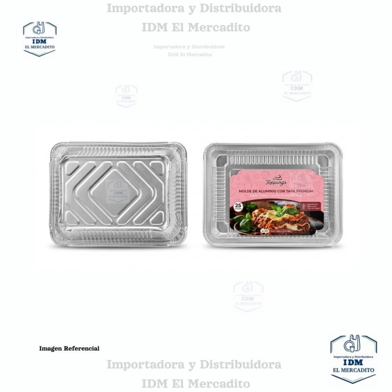 Molde de aluminio 22 x 16 cm de 2 libras, con tapa transparente, en paquetes de 25 unidades, N2216