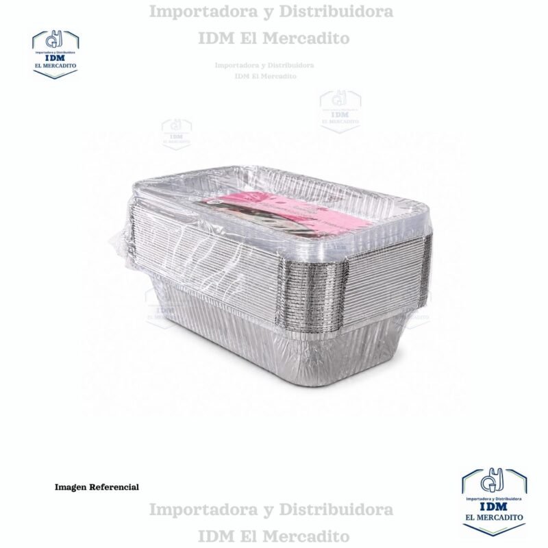 Molde de aluminio 25 x 14 cm de 4 libras, con tapa transparente, en paquetes de 25 unidades, N2514