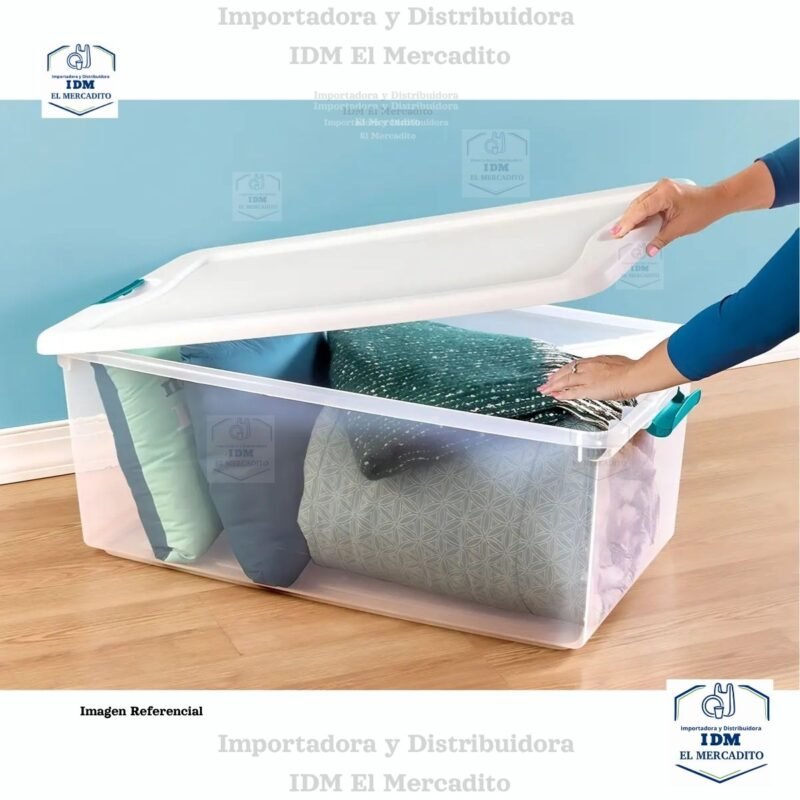Caja plástica de almacenamiento de 100L con tapa clip Sterilite