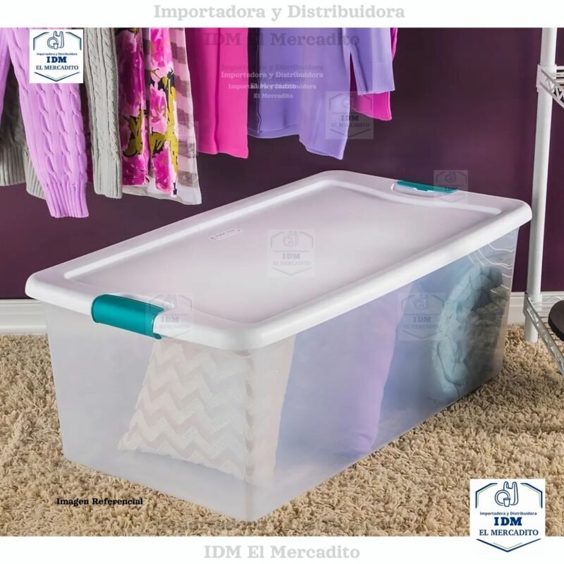 Caja plástica de almacenamiento de 100L con tapa clip Sterilite