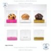 Caja cup cake, para muffins, con caja plastica transparente y bases de color rosa, blanco y dorado 9 x 9 x 9 cm
