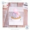 Caja cup cake, para muffins, con caja plastica transparente y bases de color rosa, blanco y dorado 9 x 9 x 9 cm