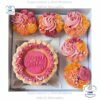 Caja para mini queque y cup cakes, 5 cup cakes + 1 mini queque, con tapa transparente