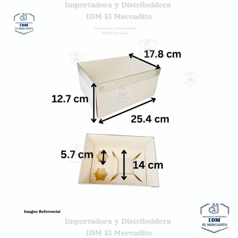 Caja para mini queque y cup cakes, 2 cup cakes + 1 mini queque, con tapa transparente