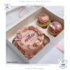 Caja para mini queque y cup cakes, 2 cup cakes + 1 mini queque, con tapa transparente