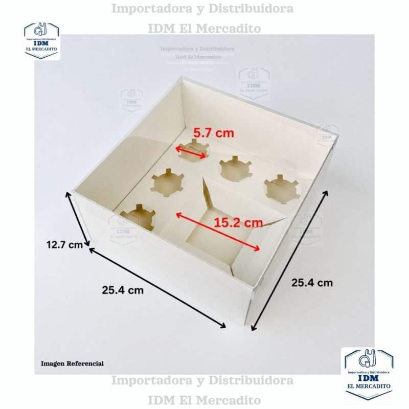 Caja para mini queque y cup cakes, 5 cup cakes + 1 mini queque, con tapa transparente