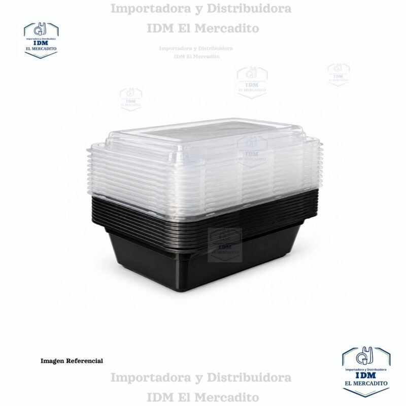 Contenedor Rectangular Negro, 24 oz, en paquetes de 10 unidades