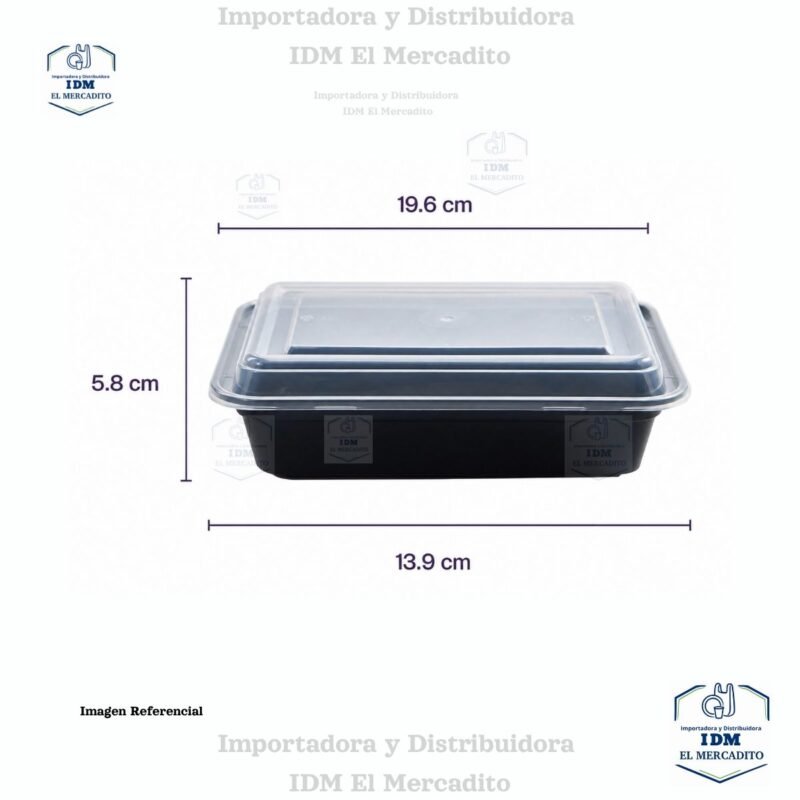 Contenedor Rectangular Negro, 24 oz, en paquetes de 10 unidades