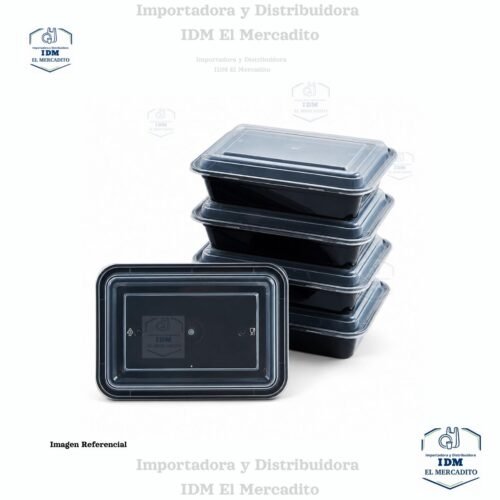 Contenedor Rectangular Negro, 24 oz, en paquetes de 10 unidades