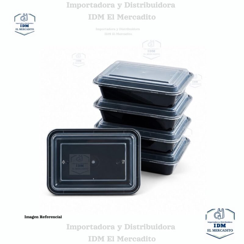 Contenedor Rectangular Negro, 24 oz, en paquetes de 10 unidades