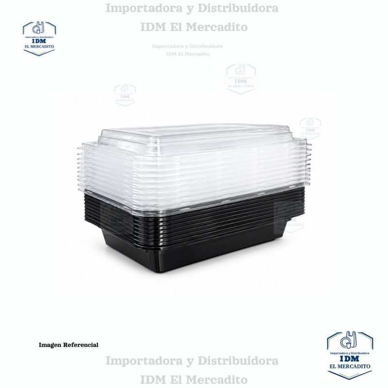Contenedor Rectangular Negro, 16 oz, en paquetes de 10 unidades