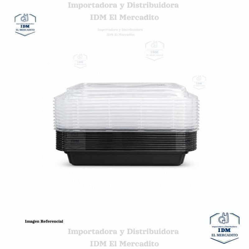 Contenedor Rectangular Negro, 16 oz, en paquetes de 10 unidades