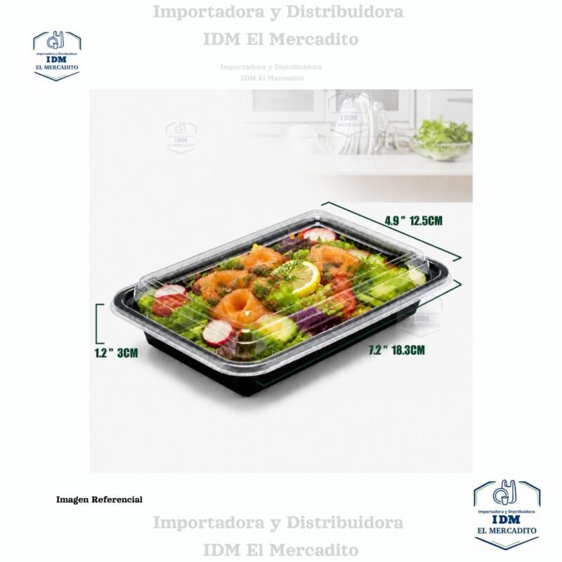 Contenedor Rectangular Negro, 16 oz, en paquetes de 10 unidades