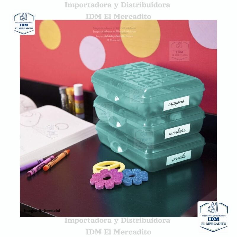 Estuche pequeño de plástico translúcido con tapa para suministros de oficina, soportes para bolígrafos