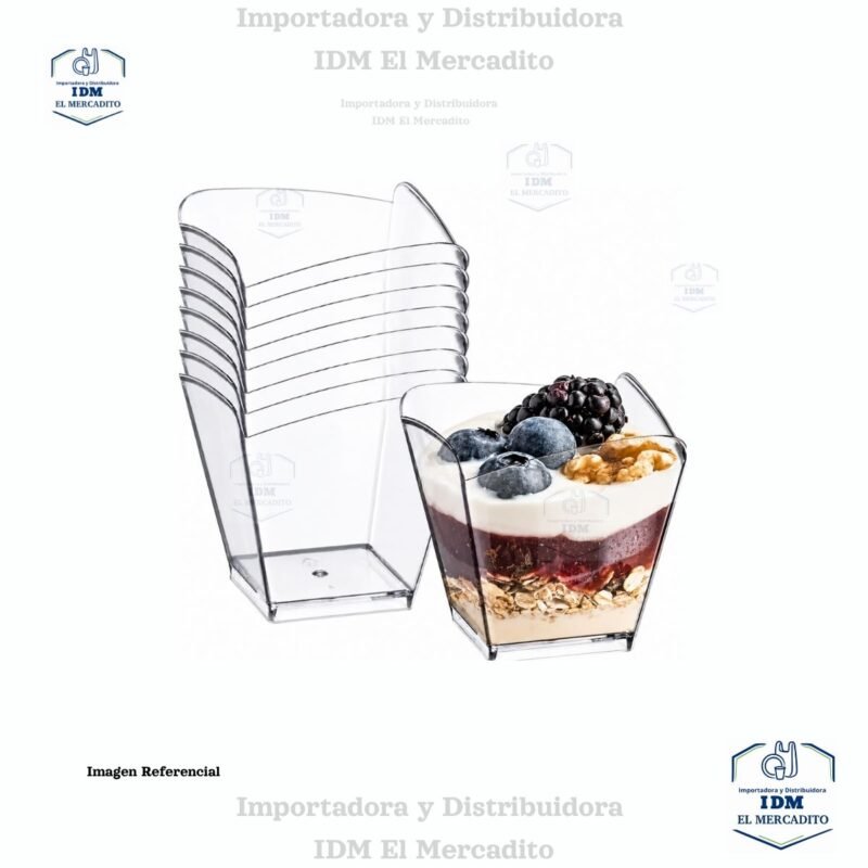 Vasos Desechables de Plástico Cuadrados Pequeños Transparentes de 3.5 oz, 10 unidades por paquete