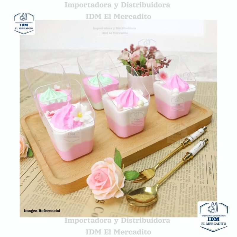 Mini Vasos Transparentes Cuadrados Diagonales para postres, Mousse, Yogur, Helado, Gelatina, Flan, en paquetes de 10 unidades