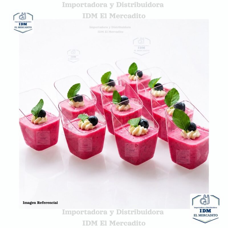 Mini Vasos Transparentes Cuadrados Diagonales para postres, Mousse, Yogur, Helado, Gelatina, Flan, en paquetes de 10 unidades