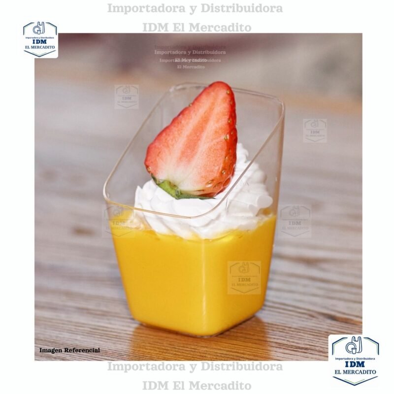 Mini Vasos Transparentes Cuadrados Diagonales para postres, Mousse, Yogur, Helado, Gelatina, Flan, en paquetes de 10 unidades