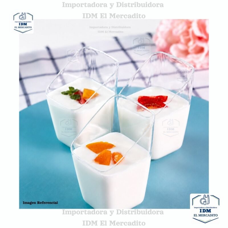 Mini Vasos Transparentes Cuadrados Diagonales para postres, Mousse, Yogur, Helado, Gelatina, Flan, en paquetes de 10 unidades