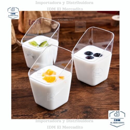 Mini Vasos Transparentes Cuadrados Diagonales para postres, Mousse, Yogur, Helado, Gelatina, Flan, en paquetes de 10 unidades