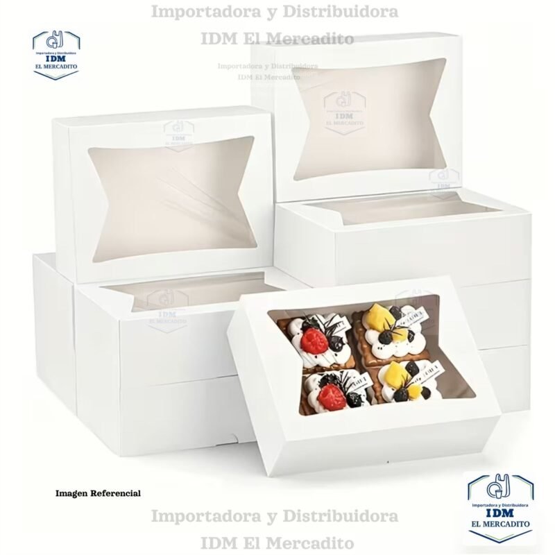 Caja para reposteria blanca con ventana, 20 x 15 x 6.5 cm