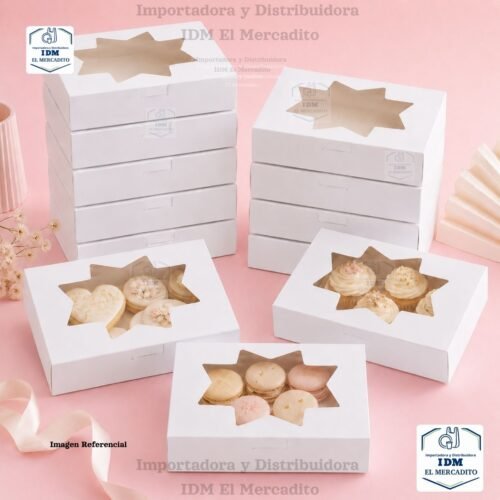 Caja para reposteria blanca con ventana, 20 x 15 x 6.5 cm