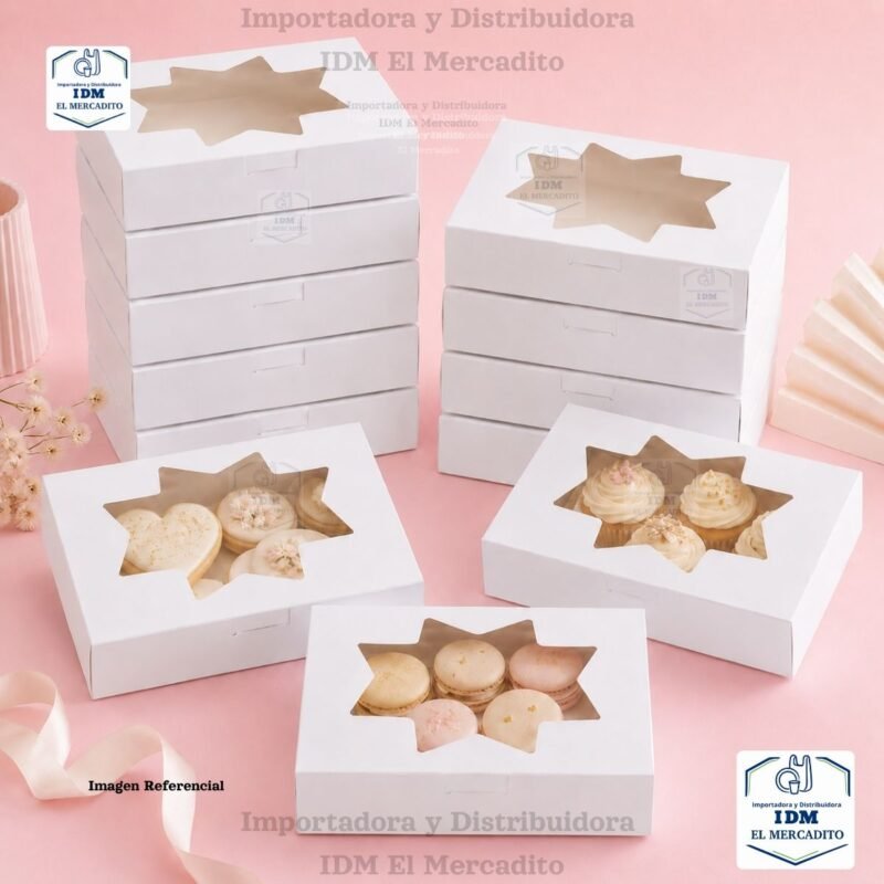 Caja para reposteria blanca con ventana, 20 x 15 x 6.5 cm