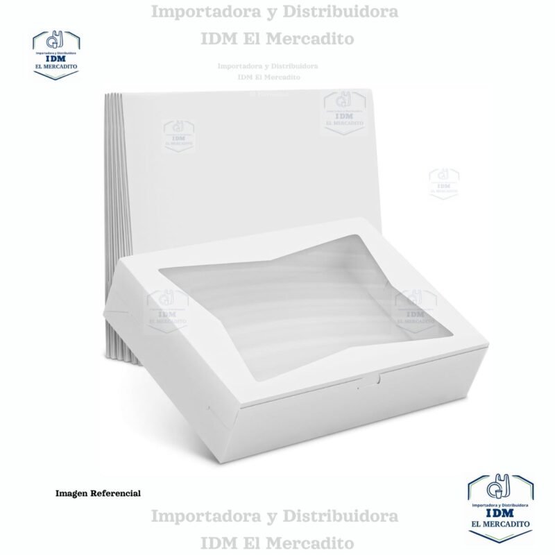 Caja para reposteria blanca con ventana, 20 x 15 x 6.5 cm