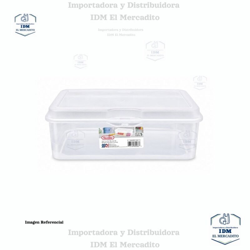 Sterilite Caja Organizadora Rectangular Grande Transparente con Tapa Abatible – Apilable y Multiusos