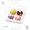 Caja cup cake 4 unidades, para muffins, con caja plastica transparente y bases de color blanco y dorado 18.5 x 18 x 10 cm