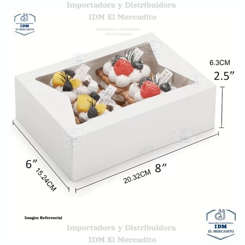 Caja para reposteria blanca con ventana, 20 x 15 x 6.5 cm