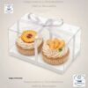 Caja cup cake 2 unidades, para muffins, con caja plastica transparente y bases de color blanco y dorado 18 x 10 x 10 cm