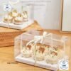 Caja cup cake 6 unidades, para muffins, con caja plastica transparente y bases de color blanco y dorado 27 x 18 x 10 cm