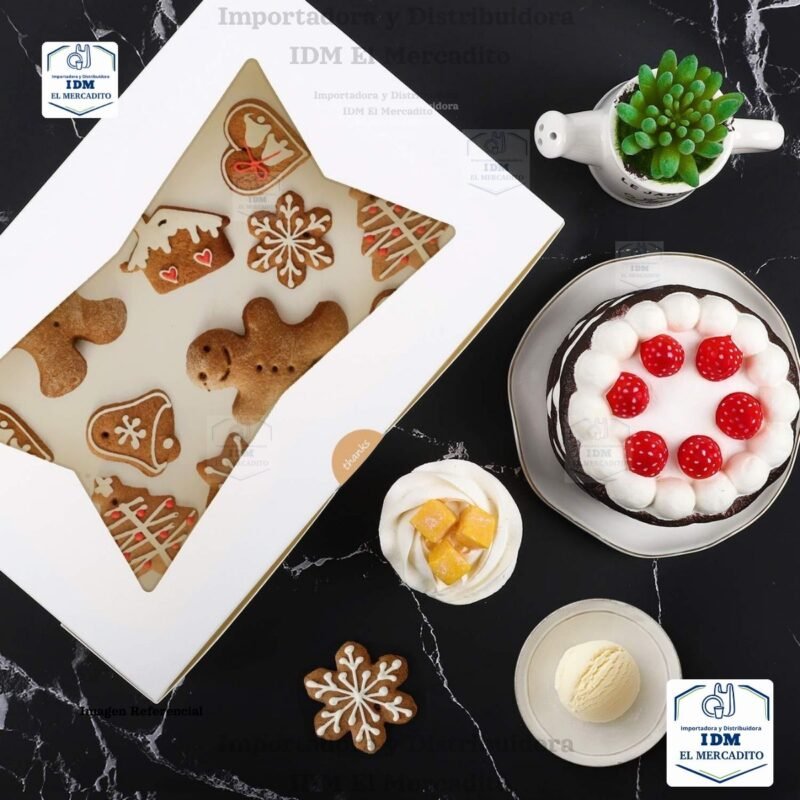 Caja para reposteria blanca con ventana, 20 x 15 x 6.5 cm