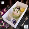 Caja para mini queque y cup cakes, 4 cup cakes + 1 mini queque, con tapa transparente