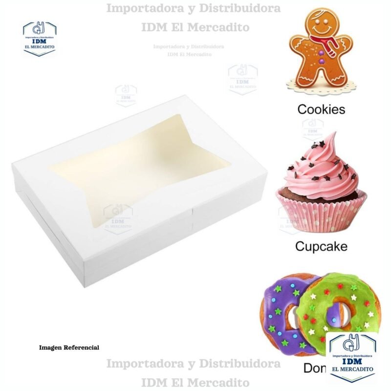 Caja para reposteria blanca con ventana, 20 x 15 x 6.5 cm